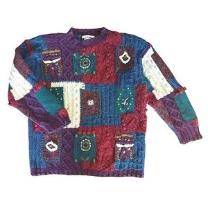 VTG 90s Moody Colorful Chunky Cottagecore Hand Knit Sweater Medium
